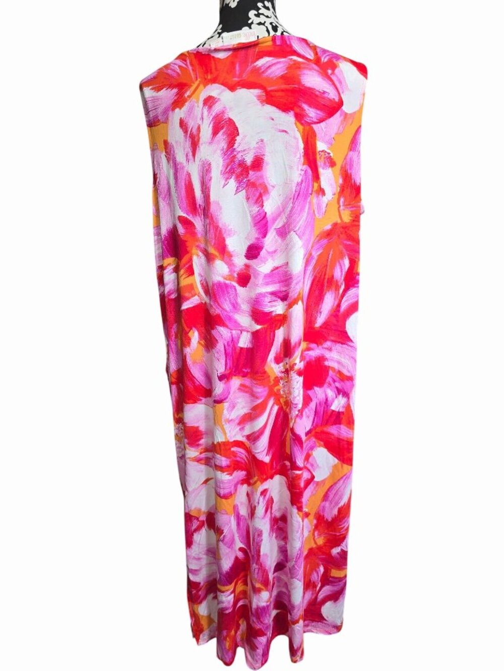 Belle Kim Gravel Pink Orange Floral Sleeveless V-Neck Long Dress Womens 1XP Peti - Picture 3 of 5